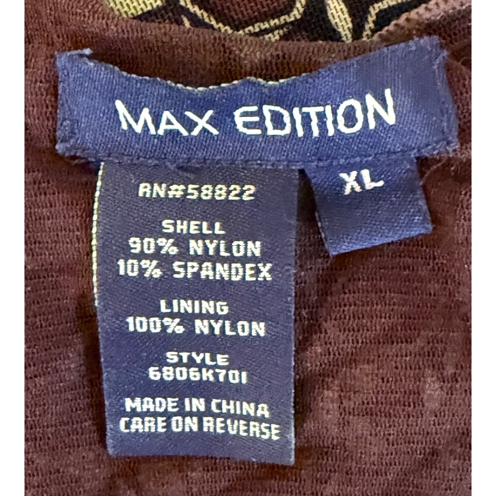 Max Edition Womens XL Brown Green Geometric Mesh Ruched V-Neck Shell Top - Picture 3 of 3